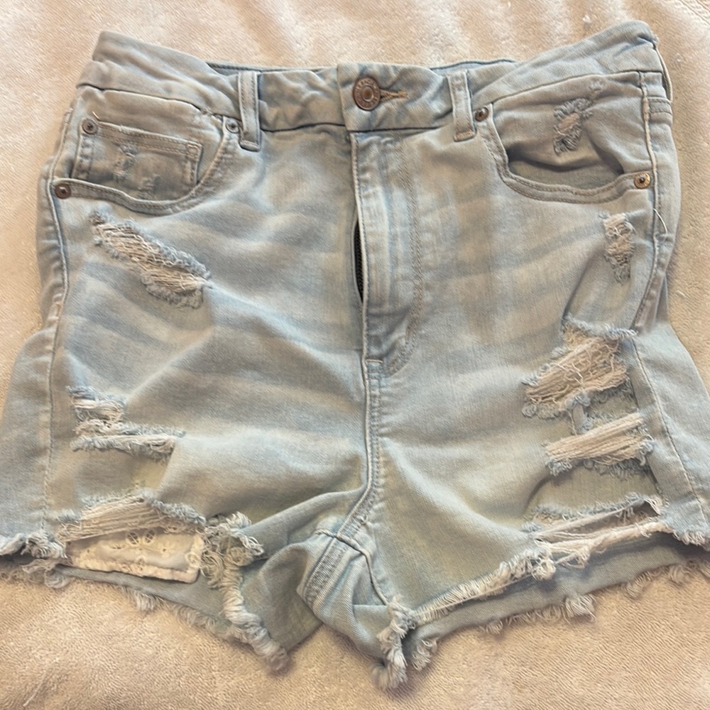 American Eagle Outfitters Blue Distressed Jean Shorts